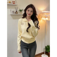 鹿王戀雪韓系刺繡polo領(lǐng)針織毛衣女秋冬季2025新款洋氣減齡休閑打底衫上衣 淡黃色 L 95-105斤