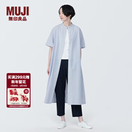 MUJI女式 涼感 平紋立領(lǐng)短袖連衣裙 裙子長(cháng)裙襯衫裙開(kāi)衫外搭純棉 藍色格紋 S (155/80A)