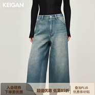 KEIGAN精英衣櫥開(kāi)間秋冬新款神褲 長(cháng)絨棉萊賽爾加絨直筒七分牛仔褲女 復古星閃藍 L 38