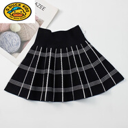 G.duck女童針織半身裙春秋兒童毛線(xiàn)短裙格子條紋百褶裙子傘裙中大童裝 黑色 160 /建議身高140-150