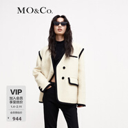 MO&Co.羊毛混紡撞邊寬肩廓形毛呢大衣中長(cháng)款小香風(fēng)外套女夾克大衣 米白色-第1批 S 160