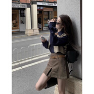 俏博萊時(shí)尚學(xué)院風(fēng)套裝女秋冬新款搭配一整套針織馬甲牛仔襯衫短裙三件套 牛仔襯衣 S