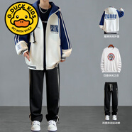 G.duck青少年休閑運動(dòng)外套裝男裝帥氣潮流高中學(xué)生寬松衛衣男孩大童冬裝 藍色三件(春秋外套+圓領(lǐng)衛衣+運 190 3XL 【建議148-168斤】