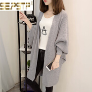 夏典素訂女王（SE.PSTP）韓國2025秋裝原宿風(fēng)中長(cháng)款針織開(kāi)衫外搭百搭顯瘦寬松毛衣外套女潮 灰色 M 95-110斤