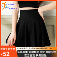 COZOK運動(dòng)短裙女網(wǎng)球服套裝速干百褶裙瑜伽半身裙防走光跑步健身羽毛球 黑色/裙褲雙側口袋 L [111-125斤]