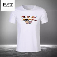 EMPORIO ARMANI EA7阿瑪尼夏季圓領(lǐng)短袖T恤男寬松體恤時(shí)尚印花半袖打底衫上衣 白色 4XL 172-185斤