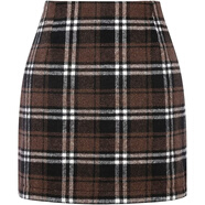 獨立站熱賣(mài)女式高腰格子裙緊身鉛筆羊毛迷你裙 深咖啡色 2XL