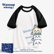 WASSUP WKENG聯(lián)名chiikawa初中生t恤男新款純棉短袖女裝2026夏季寬松藍杏半袖 黑白拼色-款六 S