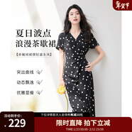 歐莎（OSA）法式波點(diǎn)連衣裙女2025夏新款氣質(zhì)高級感小個(gè)子雪紡中長(cháng)款裙子 黑杏波點(diǎn) M