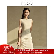 HECO【墨與雪】新中式國風(fēng)25年春夏季醋酸收腰褶皺修身連衣裙女 米白色 M