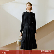 顏域黑色連衣裙春冬季女裝2025年新款顯瘦連身裙針織假兩件百褶裙 黑色1（加厚） XL/42