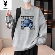花花公子（PLAYBOY）春秋款長(cháng)袖T恤男青少年初高中生帥氣圓領(lǐng)衛衣冬裝加絨百搭上衣服 6607麻灰（單件衛衣）春秋款 S 80-100斤左右