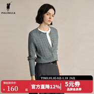 POLOWALK紅色麻花針織開(kāi)衫女秋冬新款保羅女裝新年本命年毛衣開(kāi)衫外套上衣 花灰色 L (165)