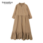 達衣巖復古蕾絲拼接大裙擺連衣裙 2026 春新品抽繩收腰精致顯溫柔 卡其色 S