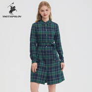 斯密特保羅（SMITHPOLOV）【100%棉】時(shí)尚通勤減齡格子連衣裙純棉裙子 綠格紋 S