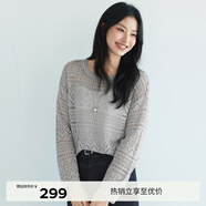 伊芙麗（eifini）伊芙麗設計感重工鏤空鉤花百搭女裝針織衫2025春季新款長(cháng)袖小衫 灰色 M 105-115斤