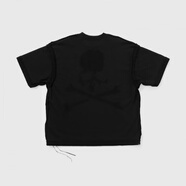 馨悠潔骷髏破壞散邊寬松落肩400克重重磅休閑情侶 MMJ短袖T恤 黑色_400克重毛圈面料 S _成套購買(mǎi)更優(yōu)惠