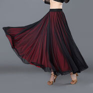 依衫依思時(shí)尚休閑擺裙女摩登舞蹈長(cháng)裙半身裙舞華爾茲交誼舞兩層長(cháng)裙 黑+紅色 M M