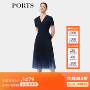 PORTS寶姿春季新品女裝優(yōu)雅收腰二合一網(wǎng)紗漸變百褶拼接連衣裙 丈青-1 S (4)