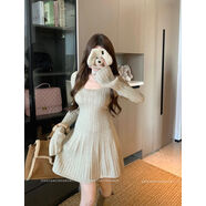 無(wú)疆妙品kumikumi法式杏色U領(lǐng)長(cháng)袖針織麻花連衣裙女秋冬簡(jiǎn)約氣質(zhì)顯瘦A字裙 卡其色 S S