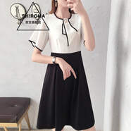 SHIROMA女裝職業(yè)連衣裙女夏季新款OL氣質(zhì)短袖中長(cháng)款修身顯瘦A字裙 黑白 M