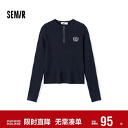 森馬（Semir）毛衣女冬季短款半開(kāi)襟刺繡修身套頭衫女生風(fēng)顯瘦上衣107724107001