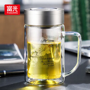 富光雙層玻璃杯商務(wù)泡茶杯子大容量耐熱辦公水杯過(guò)濾帶把銀色320ml