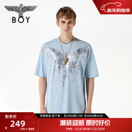 BOY LONDON夏季男女同款燙銀老鷹弓箭炸街潮酷設計感寬松T恤N01900 藍色 M