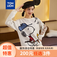 唐獅（TonLion）[史努比]2021秋冬毛衣女設計感小眾日系慵懶寬松套頭線(xiàn)衫626420043009 米白 M