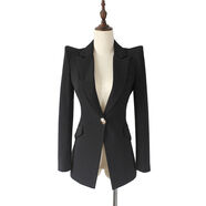 2025春秋新款韓版聳肩中長(cháng)款顯瘦長(cháng)袖黑色修身小西裝外套女職業(yè)裝 黑色預售10個(gè)工作日內 S S