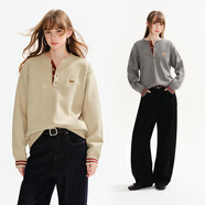 PSO Brand男裝女裝亨利領(lǐng)可愛(ài)小狗撞色袖口毛衣春季休閑情侶上衣 葉子杏 Leaf S