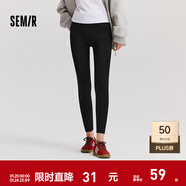 森馬（Semir）休閑褲女加絨九分鯊魚(yú)褲高彈2024冬季黑色修身小腳褲百搭 黑色90001 L 165/70A