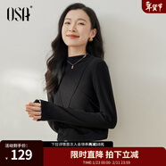 歐莎（OSA）半高領(lǐng)雙面德絨打底衫T恤女秋冬2025年新款保暖內搭上衣大碼 黑色 M
