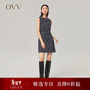 OVV【經(jīng)典粗花呢】OVV秋冬熱賣(mài)女裝意大利進(jìn)口粗花呢花紗連衣裙 黑色花紋A2 L
