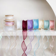 詠幻母親節尾紗絲帶蛋糕盒禮品盒包裝綢帶圍邊彩帶鮮花包裝緞帶裝飾 玫紅色幻彩魚(yú)尾紗櫻花粉10碼