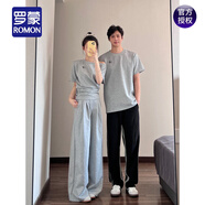羅蒙（ROMON）小眾不撞款情侶裝夏日季短袖t恤男女2026新款高級感套裝一衣一裙 女生長(cháng)褲套裝【上衣+長(cháng)褲】 XL