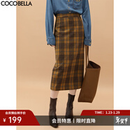 COCOBELLA美拉德穿搭復古格紋毛呢半身裙女高腰加厚直筒裙HS923 格子 XL