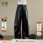 日著(zhù)原創(chuàng  )設計闊腿PU皮褲2024春新款女裝新復古回潮挺括拼接O型休閑褲 凌枝黑 XL