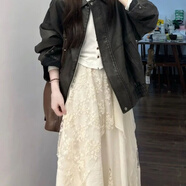 BMOI港風(fēng)復皮衣外套搭配不規則蕾絲半身裙韓系氣質(zhì)兩件套 蕾絲半身裙 單件【面料】 M 建議80-100斤
