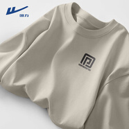 回力（Warrior）重磅220G純棉春秋季長(cháng)袖t恤衫男士精梳棉潮流寬松百搭大碼打底衫 淺卡其#MHL回字灰環(huán) 4XL 【立體裁剪 舒適有型】