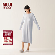 MUJI女式 柔軟針織家居連衣裙 長(cháng)袖睡裙女寬松家居服秋季 FD33CC5A 煙熏藍色 L -XL (170/92A)