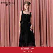 糖力【商場(chǎng)同款】維納斯女神背心裙秋新款假兩件吊帶連衣裙女 黑色 XL