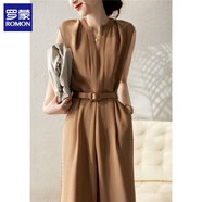 羅蒙（ROMON）夏季女裝連衣褲百搭潮流休閑褲寬松顯瘦新款洋氣闊腿褲無(wú)袖連體褲 卡其色 連體褲 M 建議100-110斤