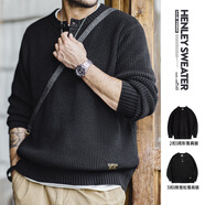 馬登工裝美式復古豎條紋亨利領(lǐng)毛衣寬松加厚黑色打底針織衫男秋冬 黑色 -2扣版 【男士毛衣/線(xiàn)衣/毛衫/男款2026新款】 2XL 【寬松版型,可拍小一碼】