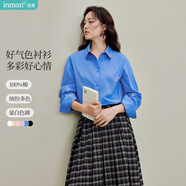 茵曼通勤府綢襯衫2025秋女裝新款法式簡(jiǎn)約寬松長(cháng)袖襯衣 天空藍L