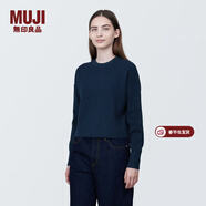MUJI女式 棱紋編織 圓領(lǐng)短款針織衫 長(cháng)袖女款 女裝 薄款毛衣 藏青色 M (160/84A)