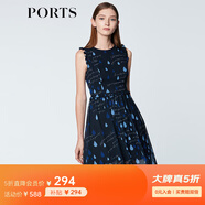 PORTS寶姿商場(chǎng)同款 新品女裝甜美木耳邊裝飾無(wú)袖連衣裙SN8D027HPP022 丈青 XS (2)