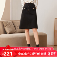 經(jīng)典故事（JANE STORY）新款黑色高腰半身裙女秋季氣質(zhì)中長(cháng)款遮胯A字裙別致工裝西裝裙 黑色 L
