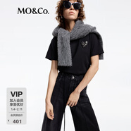 MO&Co.【抗菌防螨】棉質(zhì)T恤春秋愛(ài)心切割水鉆綴飾刺繡短袖黑色白色 黑色 L