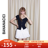 banana cici2024年夏季新款法式冰爽絲水鉆蝴蝶結短袖針織衫女上衣C242MY827 黑色 S